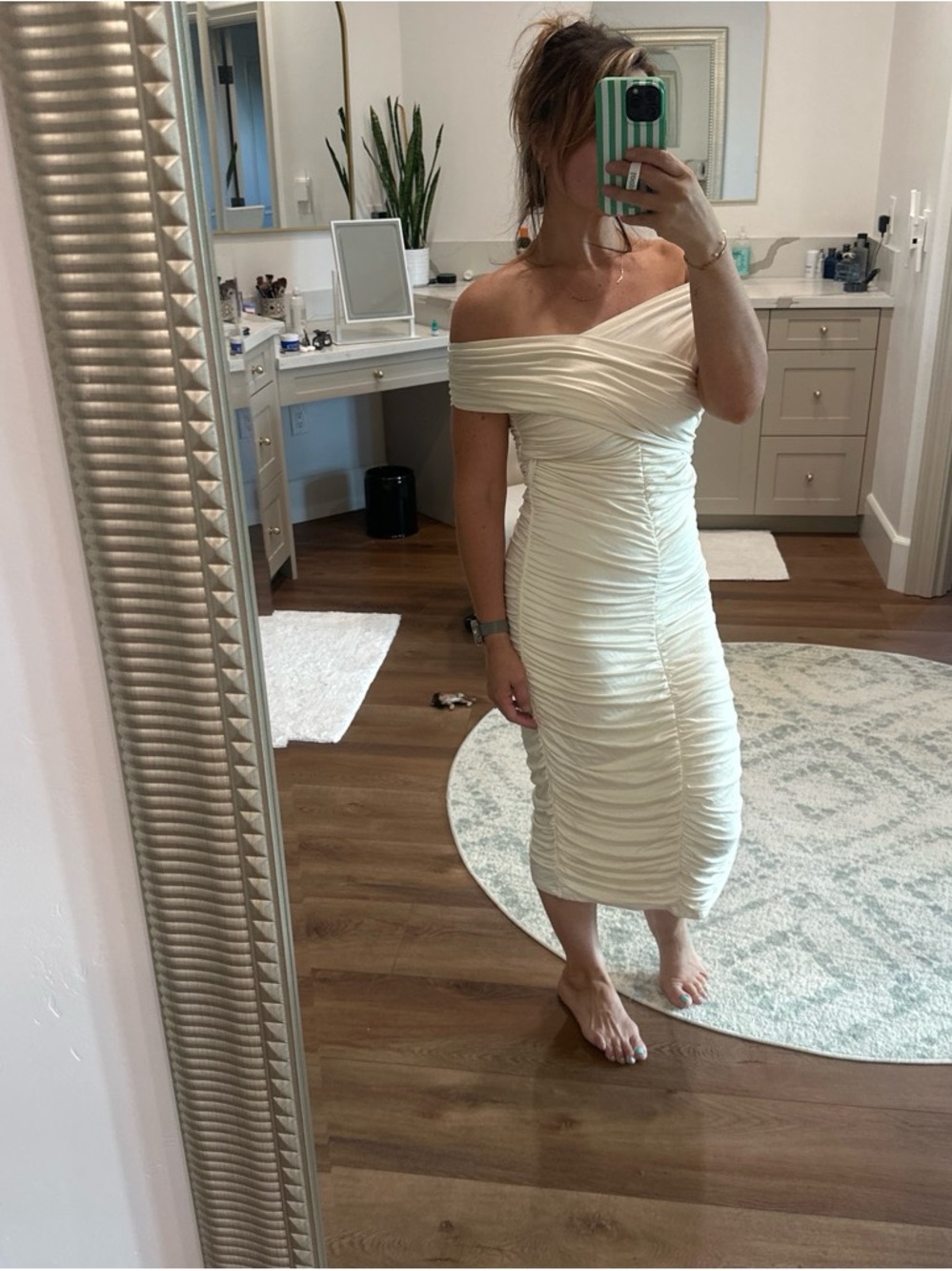 Endless Rose Cream One-Shoulder Ruched Midi Dress